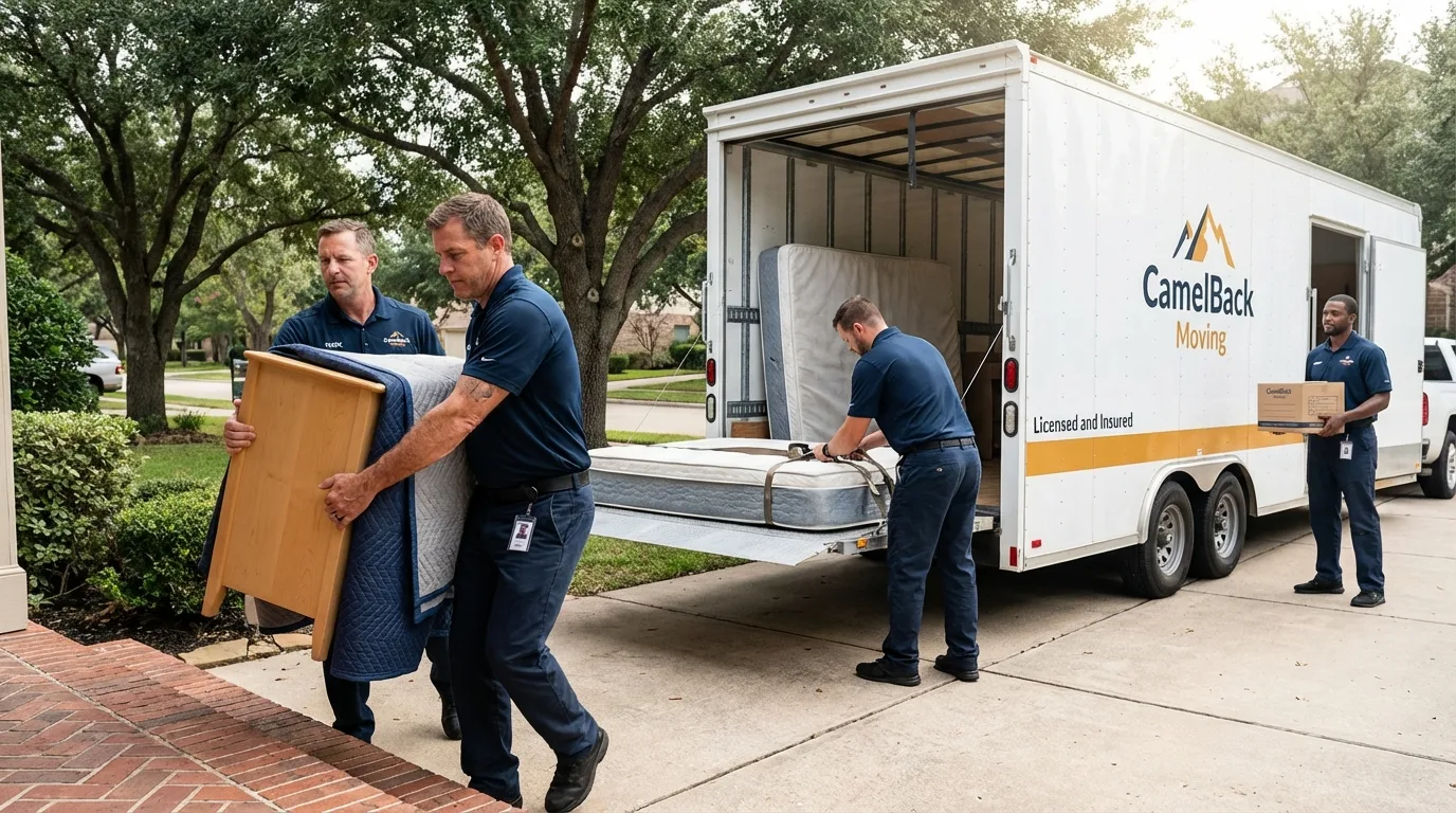 Crew loading residential truck for cross-state move from Sherman, CT