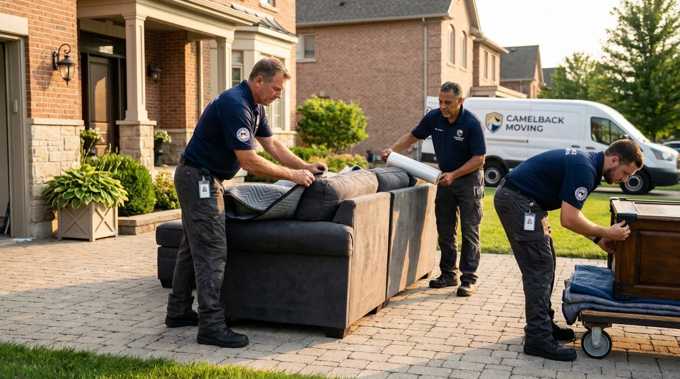 Large estate moving crew wrapping furniture in Sherman, CT